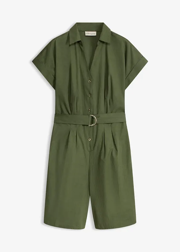 Jumpsuit mit Bindegürtel in grün von vorne - bonprix