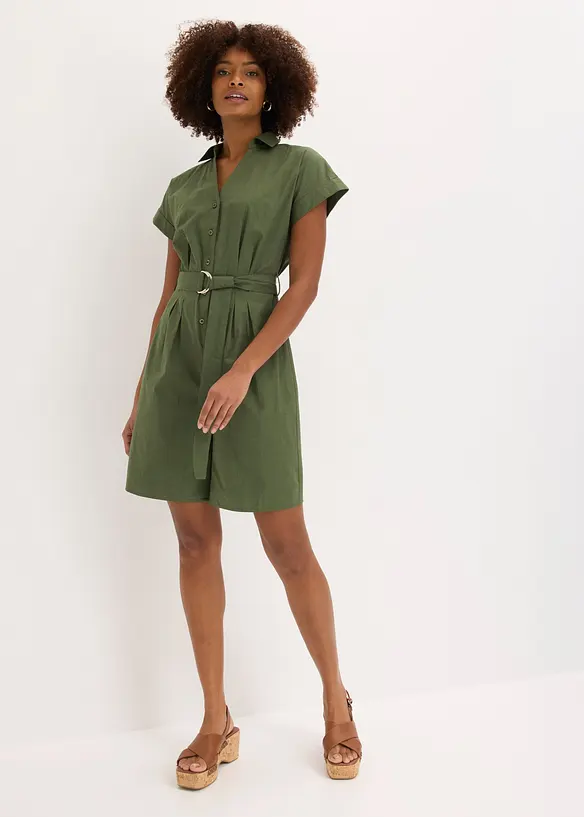 Jumpsuit mit Bindegürtel in grün von vorne (Totalaufnahme) - bonprix