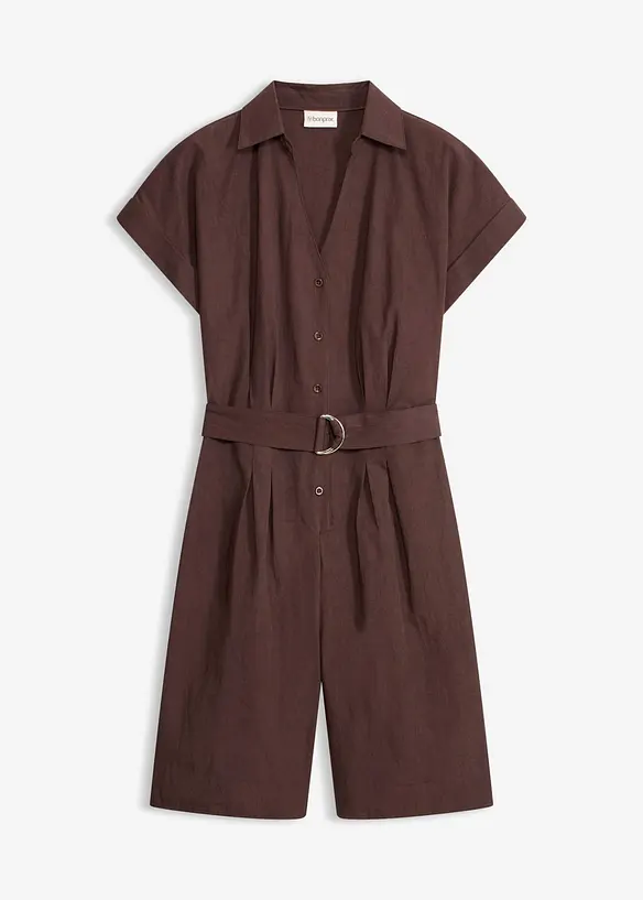 Jumpsuit mit Bindegürtel in braun von vorne - bonprix