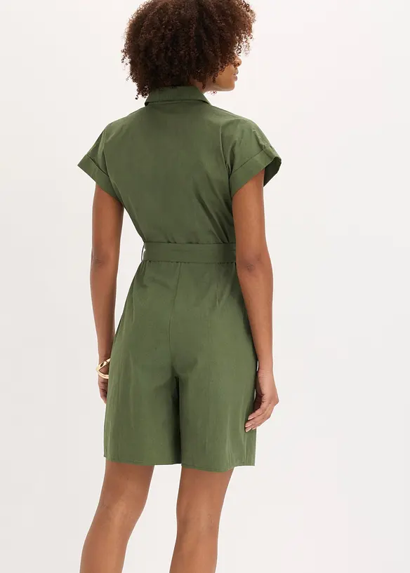 Jumpsuit mit Bindegürtel in grün von hinten (Totalaufnahme) - bonprix