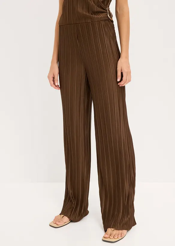 Palazzo-Hose aus strukturiertem Plissee in braun von vorne - bonprix Palazzo-Hose aus strukturiertem Plissee in braun von vorne - bonprix