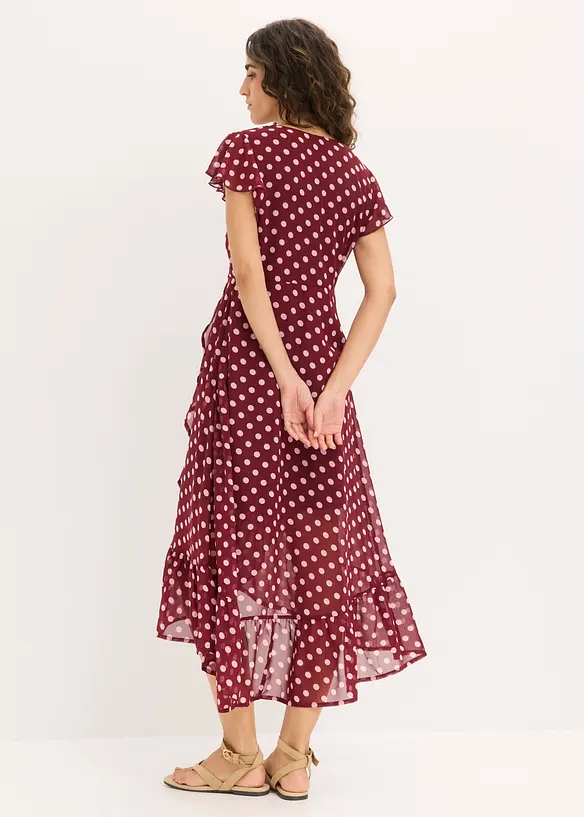 Chiffonkleid mit Volants in rot von hinten (Totalaufnahme) - bonprix