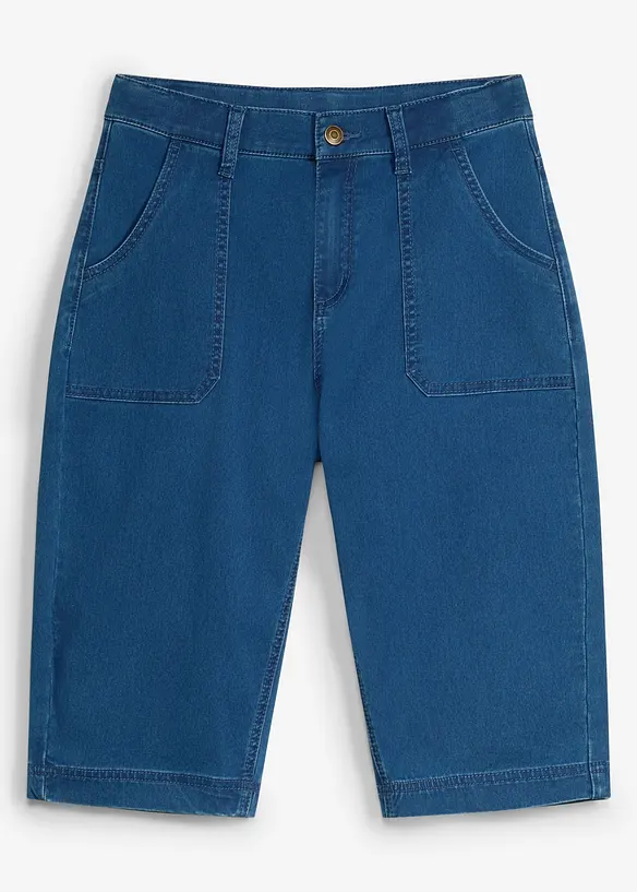 Jeans-Longbermuda mit verstellbarem Bund, Loose Fit in blau von vorne - bonprix