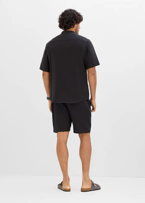 Musselin-Shorts und Hemd (2-tlg.Set) in schwarz von hinten (Totalaufnahme) - bonprix