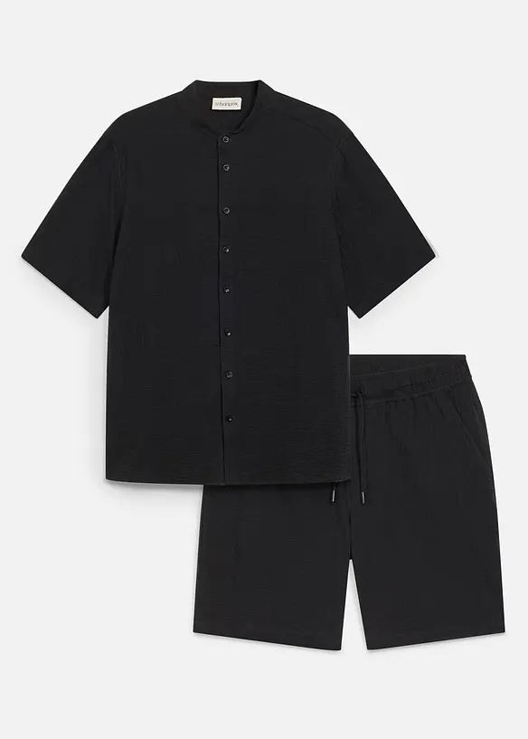 Musselin-Shorts und Hemd (2-tlg.Set) in schwarz von vorne - bonprix