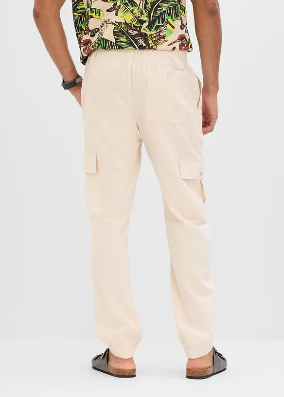 Cargo-Joggpants aus Leinen-Mix in Regular Fit in beige von hinten - bonprix