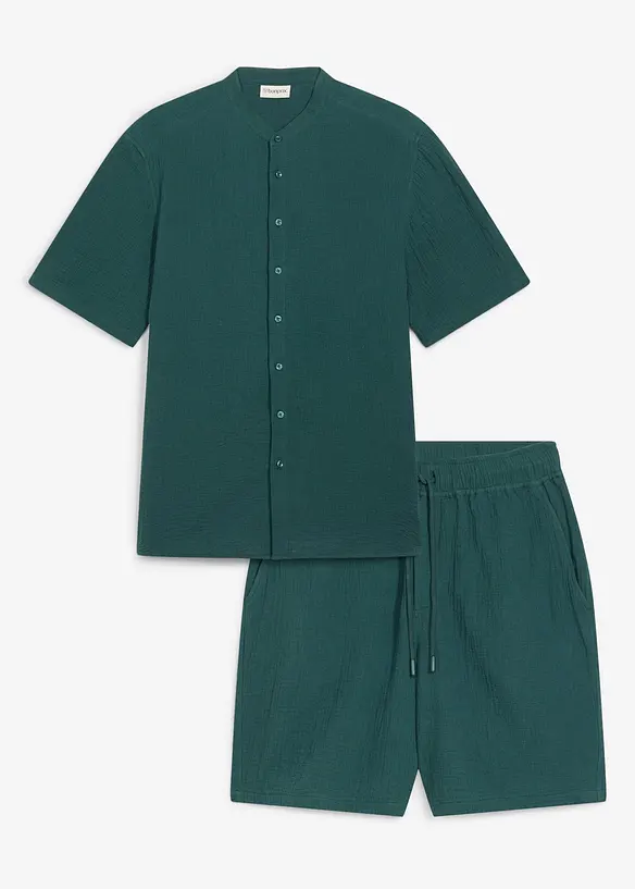 Musselin-Shorts und Hemd (2-tlg.Set) in grün von vorne - bonprix