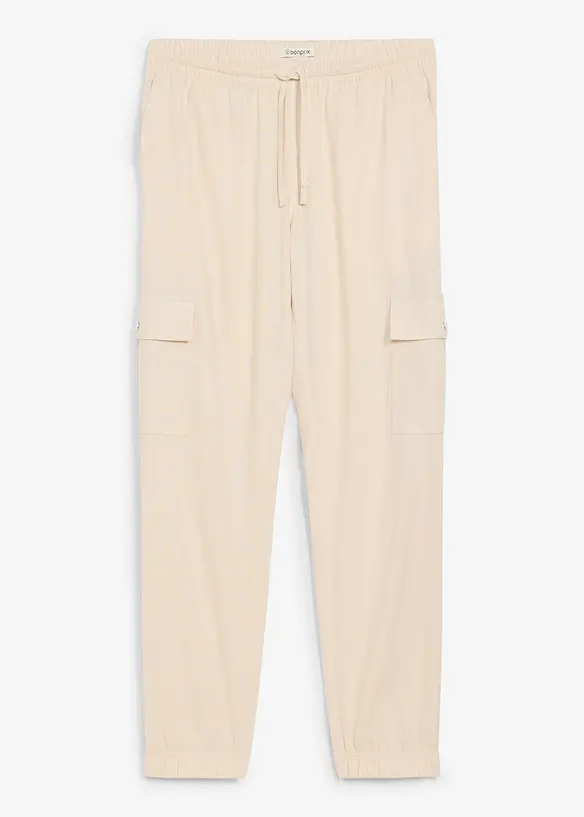 Cargo-Joggpants aus Leinen-Mix in Regular Fit in beige von vorne - bonprix