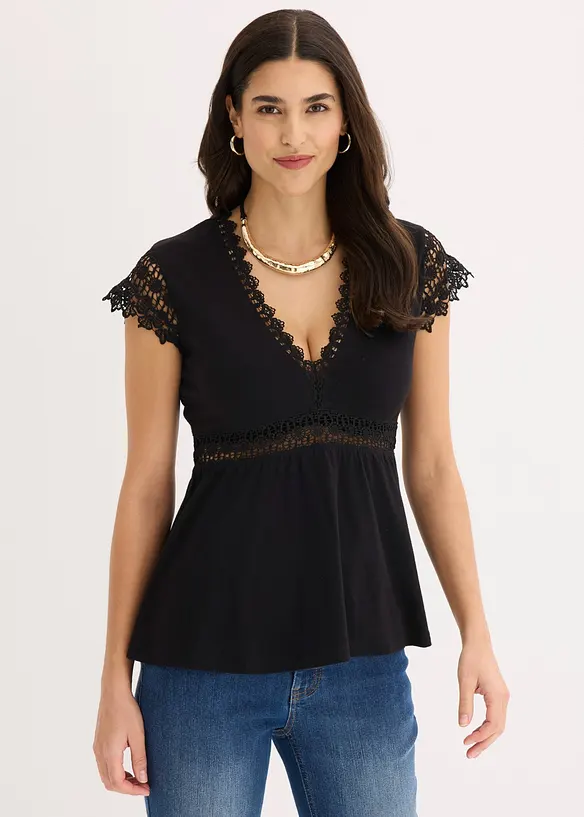 Shirt mit Spitze in schwarz von vorne (im Anschnitt) - bonprix Shirt mit Spitze in schwarz von vorne (im Anschnitt) - bonprix
