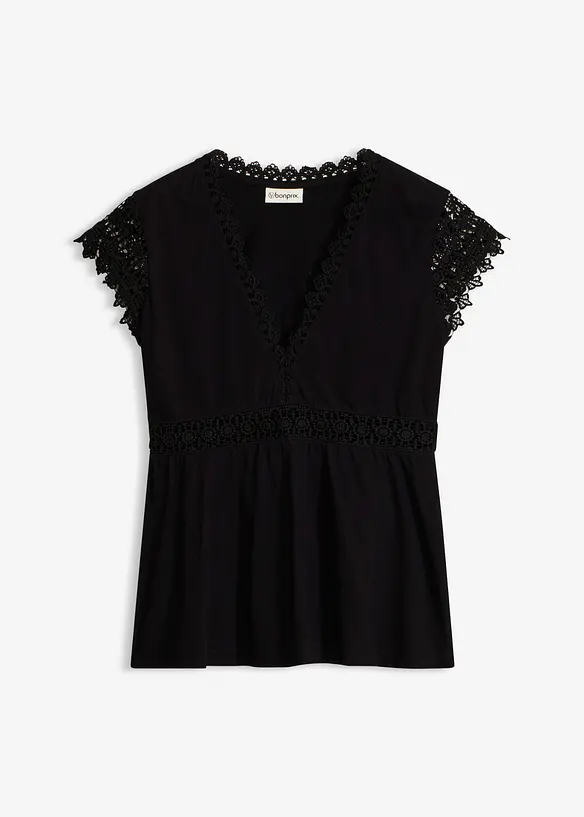 Shirt mit Spitze in schwarz von vorne - bonprix Shirt mit Spitze in schwarz von vorne - bonprix