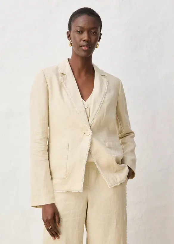 Blazer aus reinem Leinen in beige von vorne (im Anschnitt) - bonprix