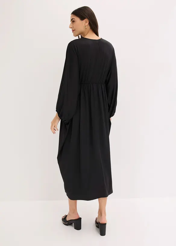 Midikleid mit tiefem Ausschnitt in schwarz von hinten (Totalaufnahme) - bonprix