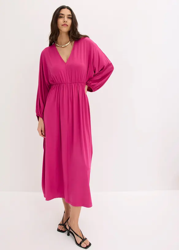Midikleid mit tiefem Ausschnitt in pink von vorne (Totalaufnahme) - bonprix