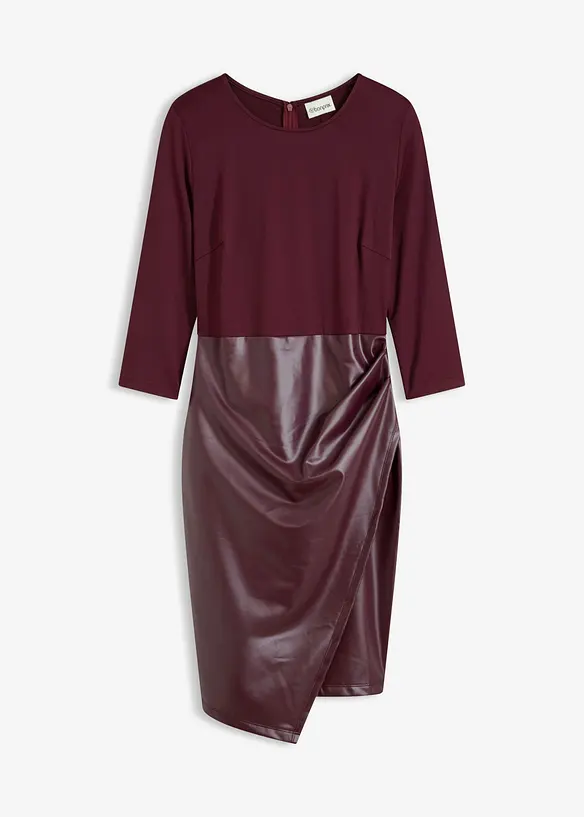 Lederimitat-Kleid mit Jersey-Oberteil in rot von vorne - bonprix