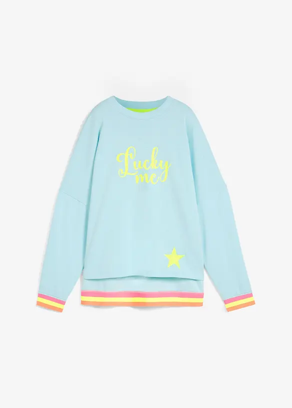 Oversize-Sweatshirt mit bunten Bündchen aus reiner Baumwolle in blau von vorne - bonprix Oversize-Sweatshirt mit bunten Bündchen aus reiner Baumwolle in blau von vorne - bonprix