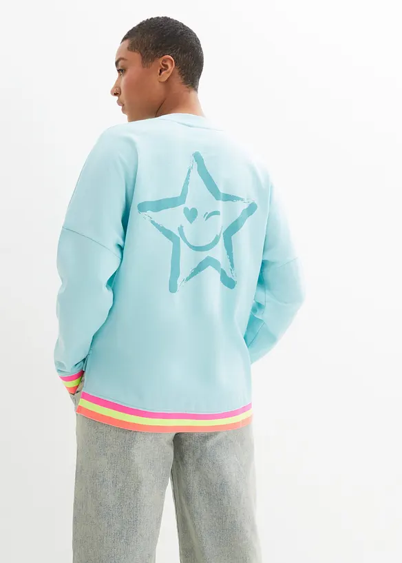 Oversize-Sweatshirt mit bunten Bündchen aus reiner Baumwolle in blau von hinten (im Anschnitt) - bonprix Oversize-Sweatshirt mit bunten Bündchen aus reiner Baumwolle in blau von hinten (im Anschnitt) - bonprix