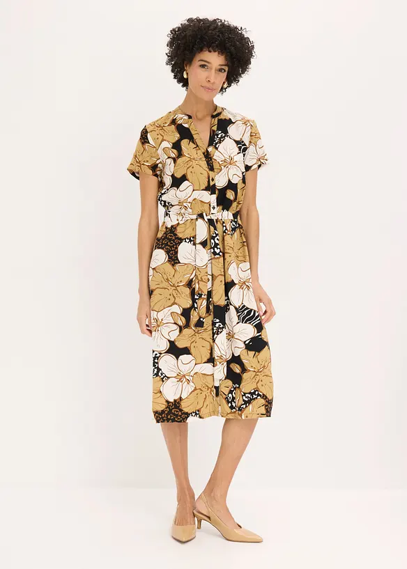 Blusenkleid mit Pünktchen in schwarz von vorne (Totalaufnahme) - bonprix
