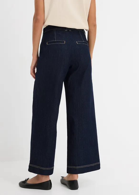 Wide-Leg-Jeans High Waist, Bequembund in blau von hinten - bonprix