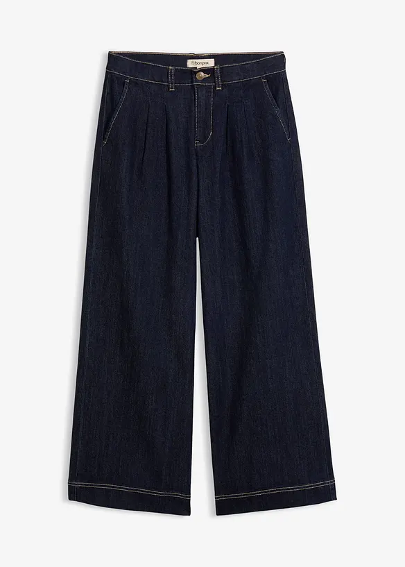 Wide-Leg-Jeans High Waist, Bequembund in blau von vorne - bonprix
