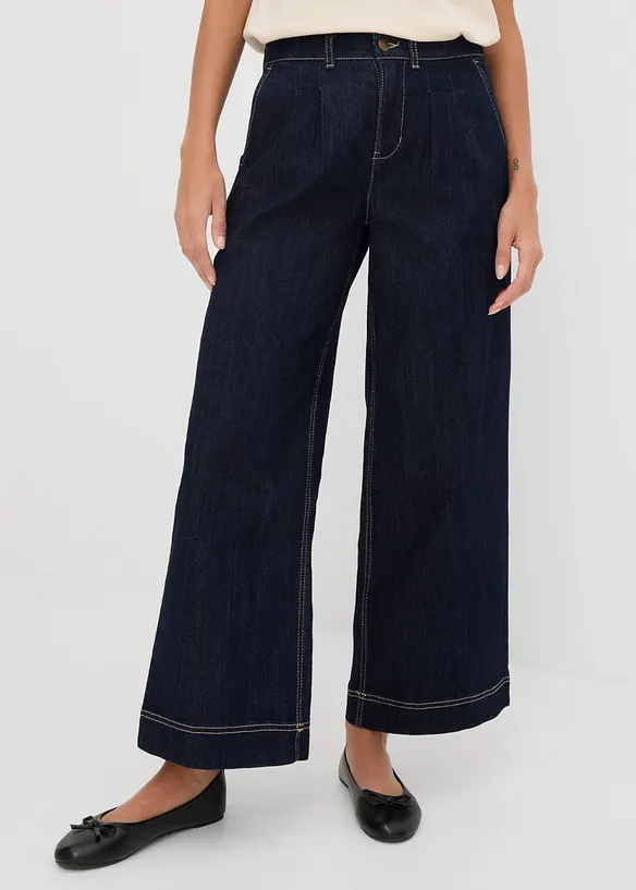 Wide-Leg-Jeans High Waist, Bequembund in blau von vorne - bonprix