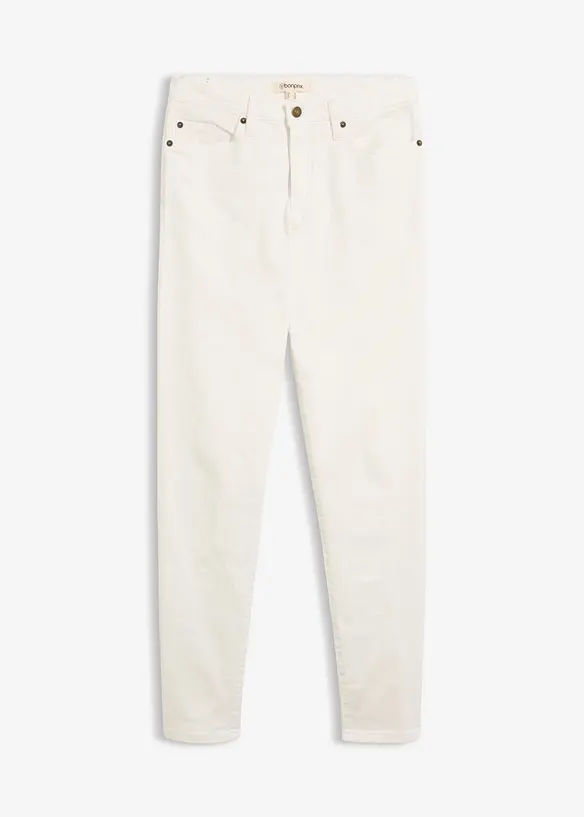 Mom Jeans Mid Waist, long in weiß von vorne - bonprix