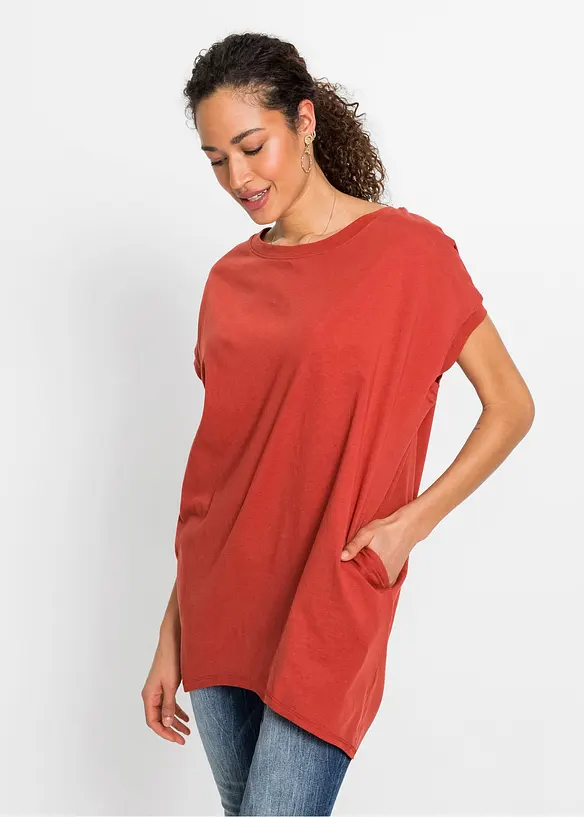 Longshirt aus reiner Baumwolle in rot von vorne (im Anschnitt) - bonprix