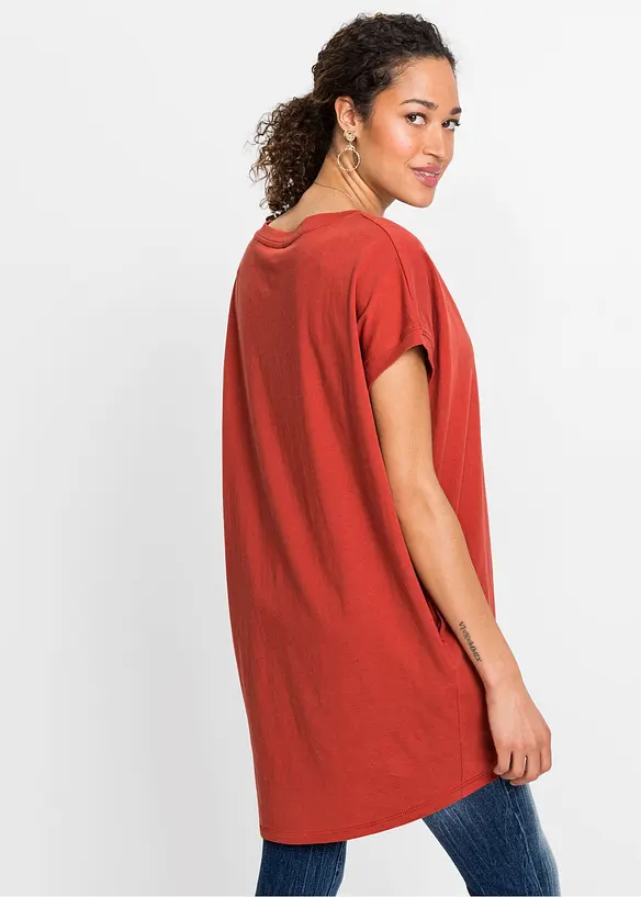Longshirt aus reiner Baumwolle in rot von hinten (im Anschnitt) - bonprix