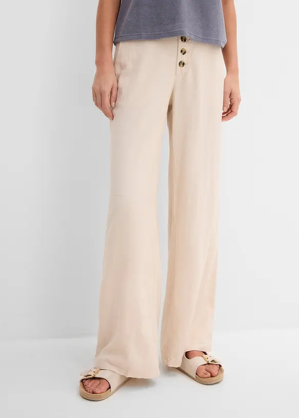 Lange Palazzo-Hose mit Leinen in beige von vorne - bonprix