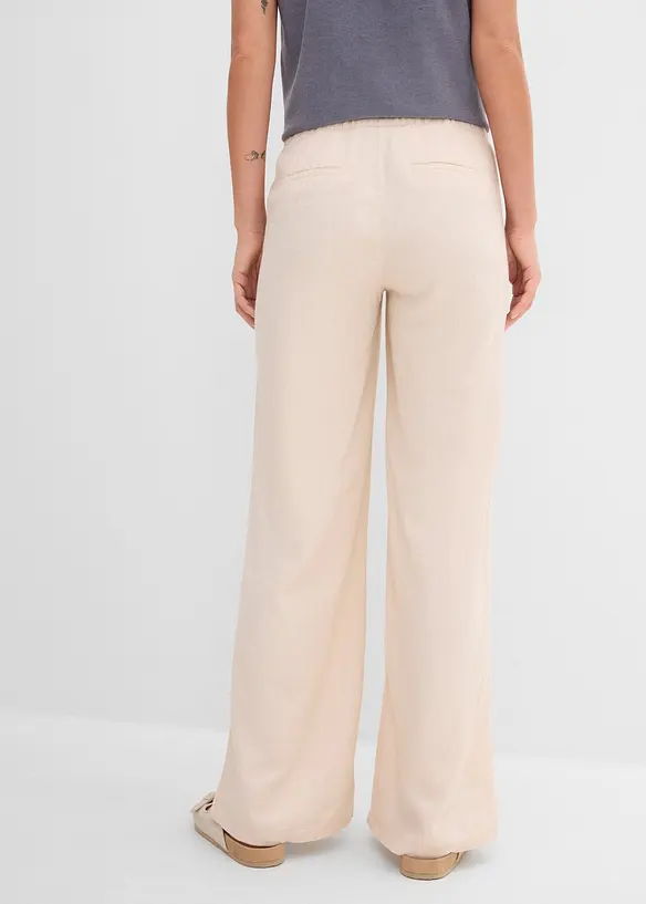 Lange Palazzo-Hose mit Leinen in beige von hinten - bonprix