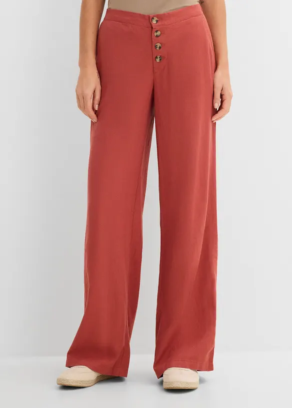 Lange Palazzo-Hose mit Leinen in rot von vorne - bonprix