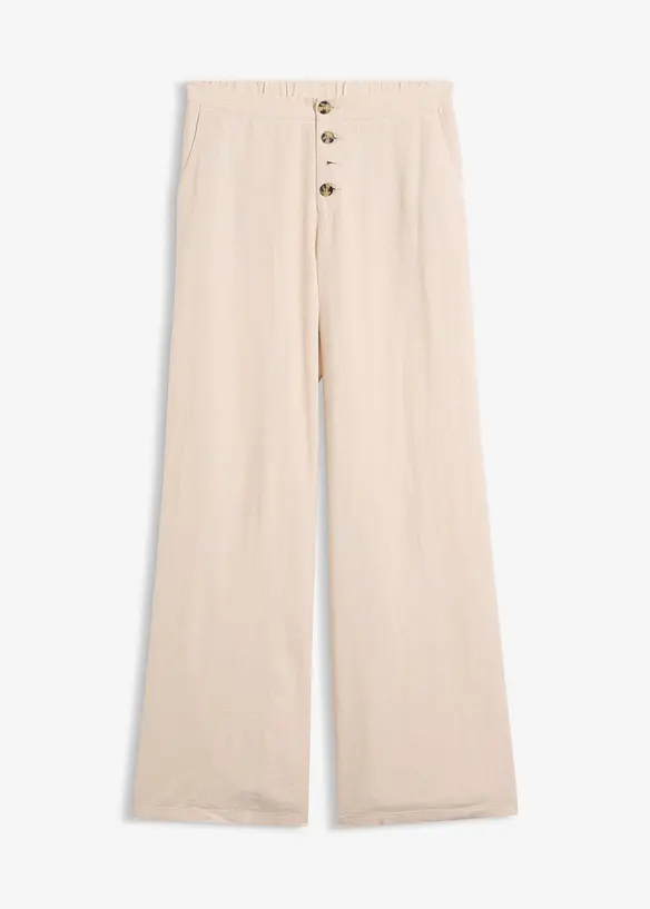 Lange Palazzo-Hose mit Leinen in beige von vorne - bonprix