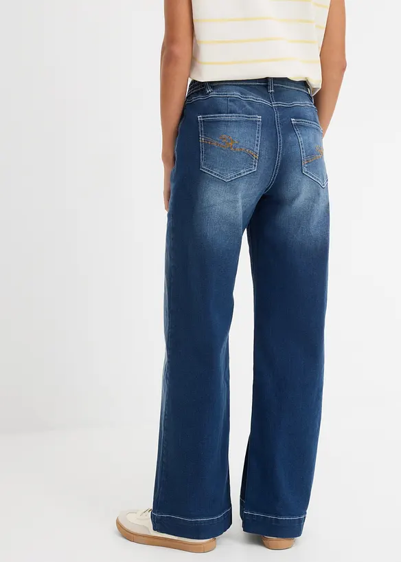 Wide-Leg-Jeans Mid Waist, Bequembund in blau von hinten - bonprix