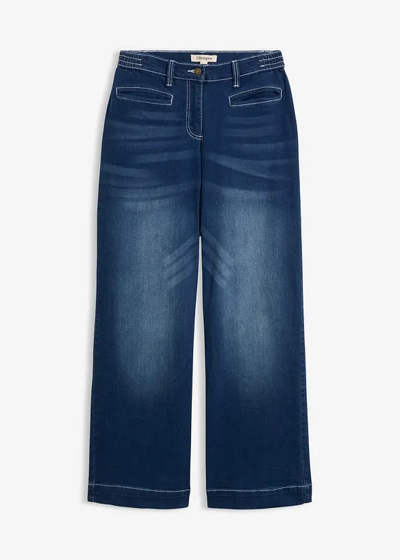 Wide-Leg-Jeans Mid Waist, Bequembund in blau von vorne - bonprix