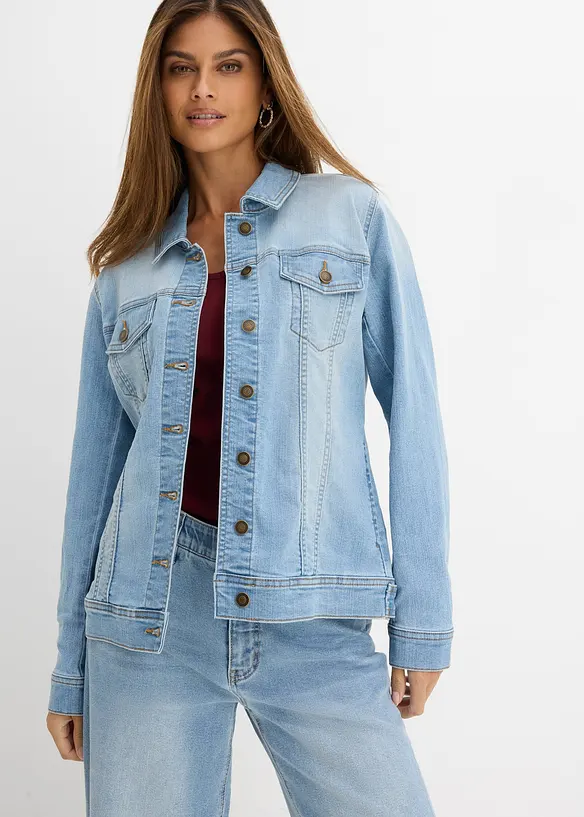Stretch-Jeansjacke, Basic in blau von vorne (im Anschnitt) - bonprix