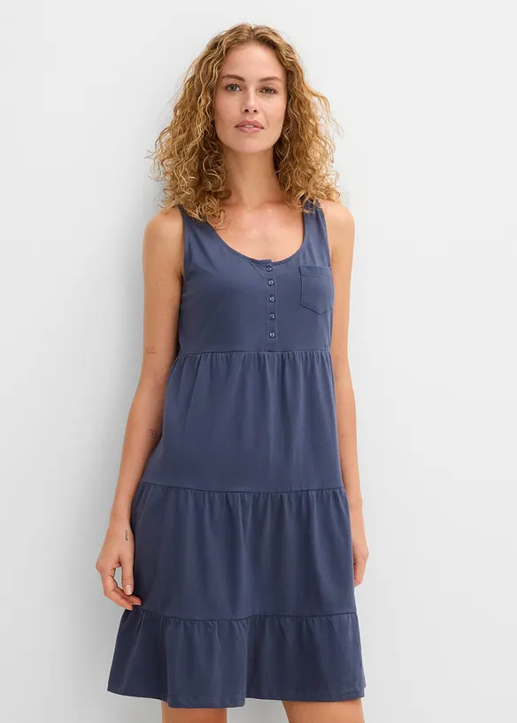 Baumwoll Jerseykleid, kurz in blau von vorne (Totalaufnahme) - bonprix