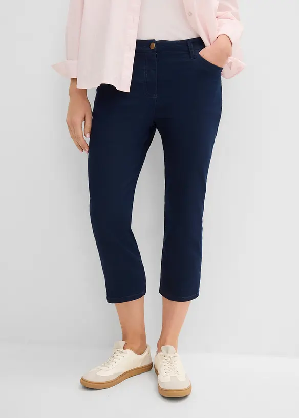 3/4 Jeans mit Bequembund aus Baumwoll-Mix in blau von vorne - bonprix