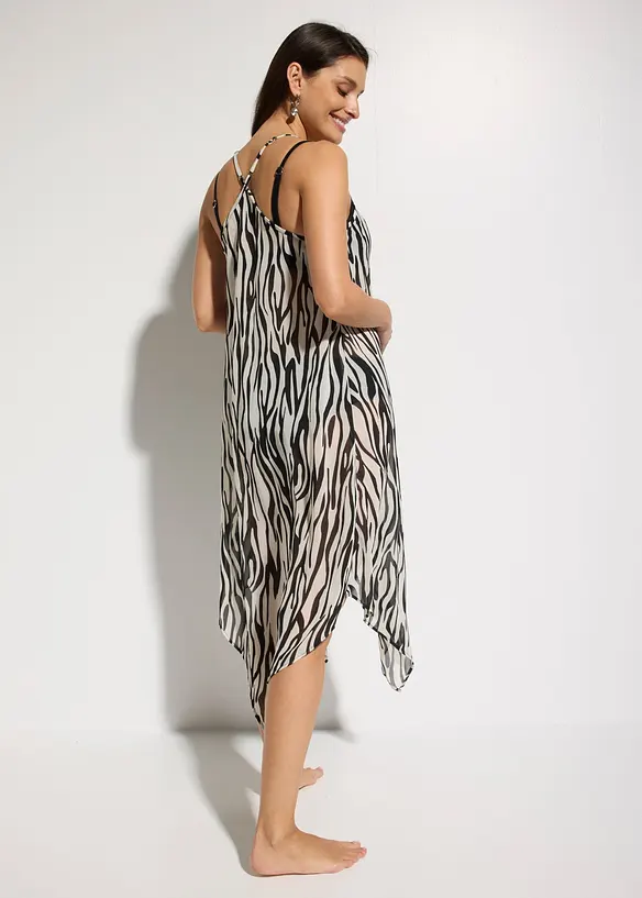 Transparentes Strand Maxikleid aus leichtem Chiffon in schwarz von hinten (Totalaufnahme) - bonprix