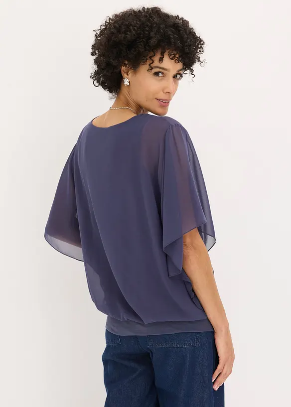 Chiffonbluse mit Fledermausärmel in blau von hinten (im Anschnitt) - bonprix