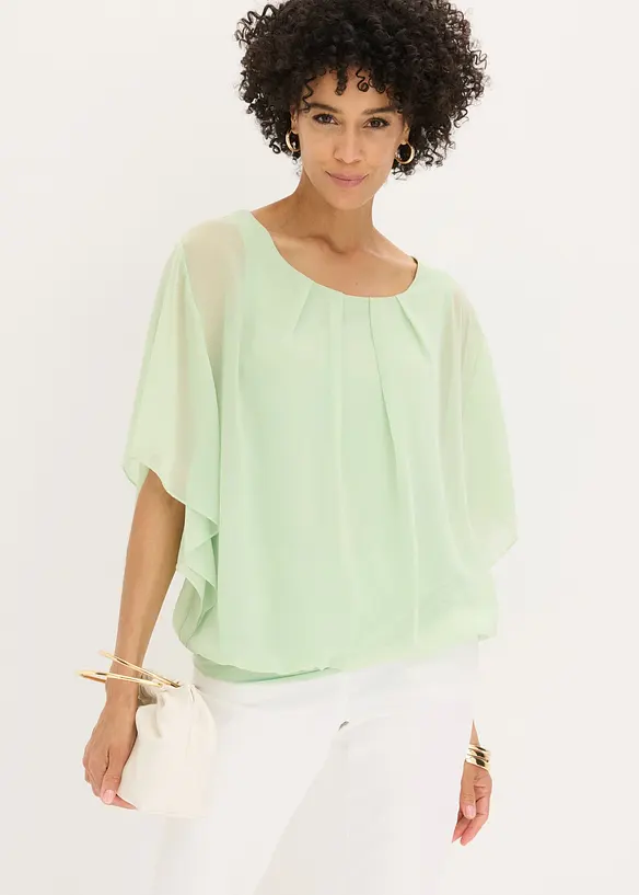 Chiffonbluse mit Fledermausärmel in grün von vorne (im Anschnitt) - bonprix