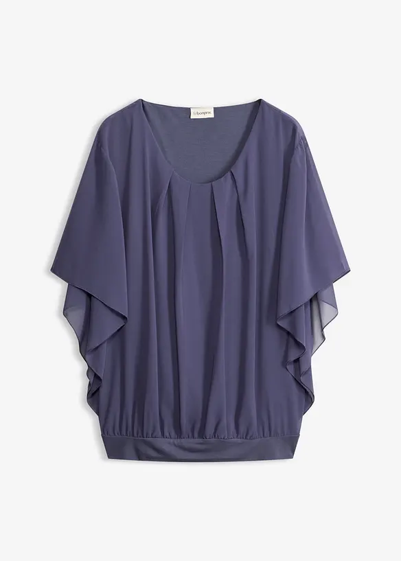 Chiffonbluse mit Fledermausärmel in blau von vorne - bonprix