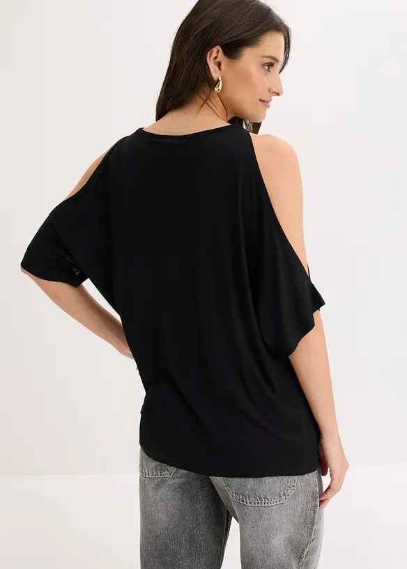 Cold-Shoulder-Shirt aus Viskose in schwarz von hinten (im Anschnitt) - bonprix