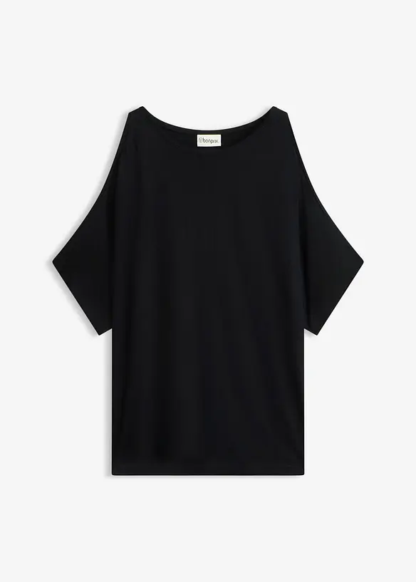 Cold-Shoulder-Shirt aus Viskose in schwarz von vorne - bonprix