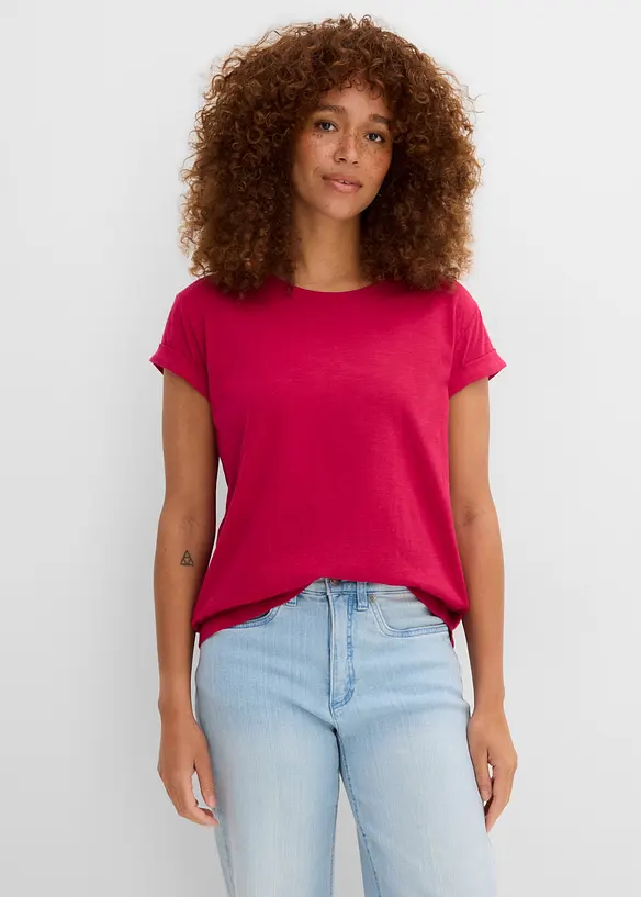 Boxy-Shirt in pink von vorne (im Anschnitt) - bonprix
