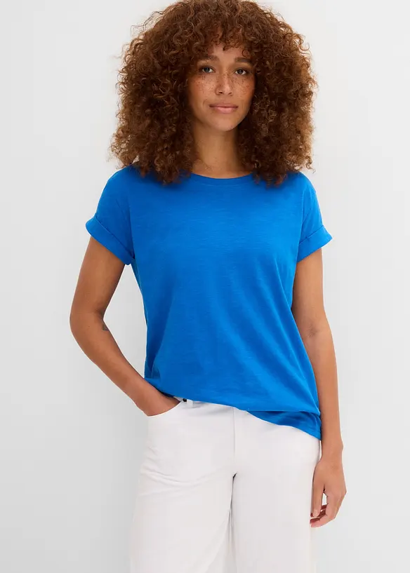 Boxy-Shirt in blau von vorne (im Anschnitt) - bonprix
