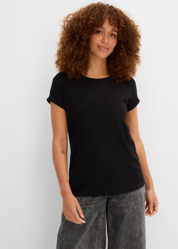 Boxy-Shirt in schwarz von vorne (im Anschnitt) - bonprix