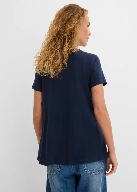 Baumwoll Flammgarn-Shirt, Kurzarm in blau von hinten (im Anschnitt) - bonprix