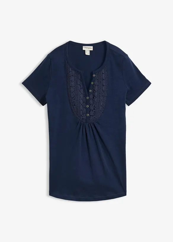 Baumwoll Flammgarn-Shirt, Kurzarm in blau von vorne - bonprix