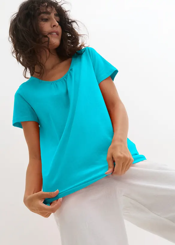 Shirt aus reiner Baumwolle, Kurzarm in blau von vorne (im Anschnitt) - bonprix