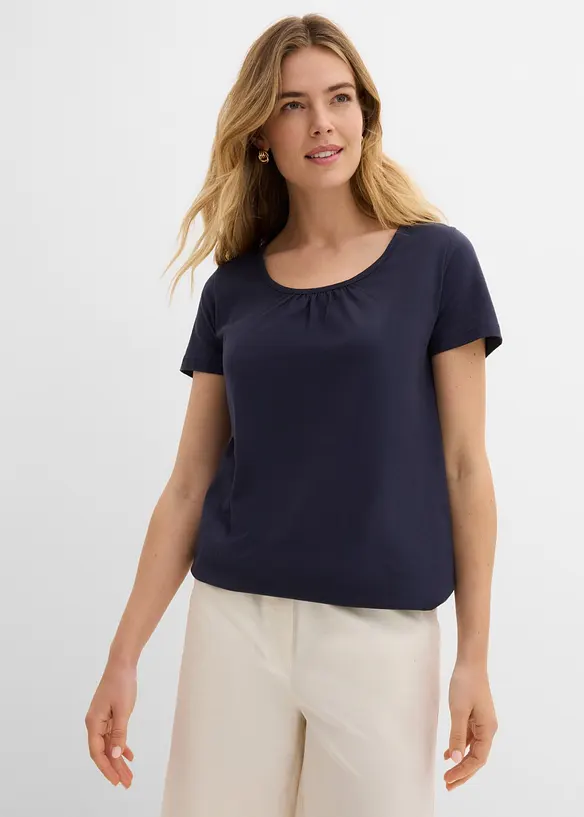 Shirt aus reiner Baumwolle, Kurzarm in blau von vorne (im Anschnitt) - bonprix Shirt aus reiner Baumwolle, Kurzarm in blau von vorne (im Anschnitt) - bonprix
