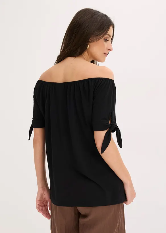Carmenshirt mit Bindedetail in schwarz von hinten (im Anschnitt) - bonprix Carmenshirt mit Bindedetail in schwarz von hinten (im Anschnitt) - bonprix